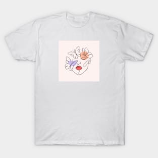 Woman face with geometric shapes and butterflies T-Shirt